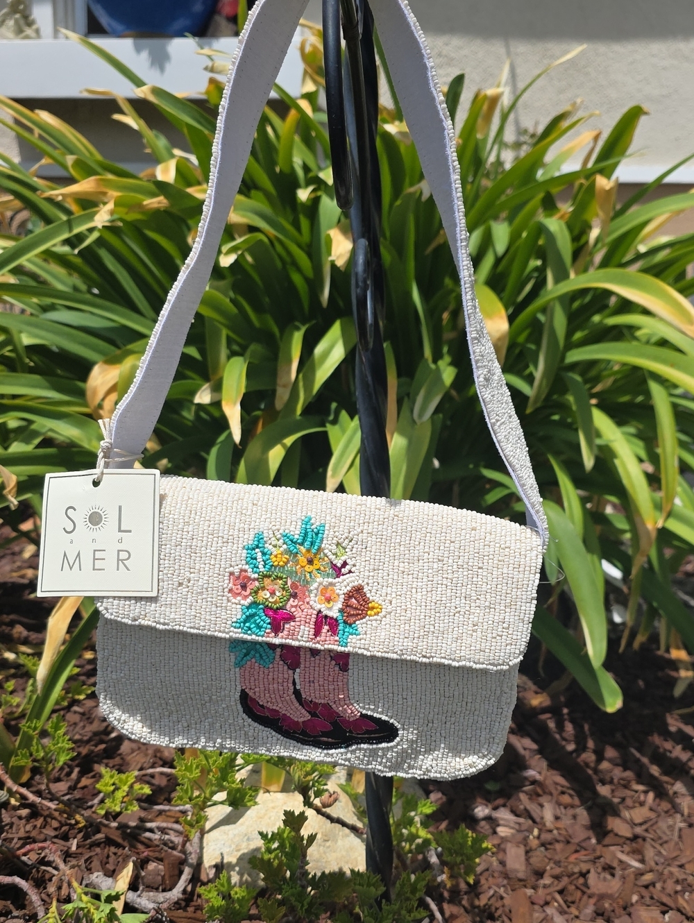 Pink Cowboy Boot Beaded Bag